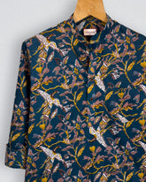 Nature's Charm – Printed Cotton Short Kurta in Teal & Mustard